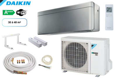 Pack complet climatisation réversible mono split prêt à poser DAIKIN STYLISH ARGENT FTXA35BS-RXA35A9