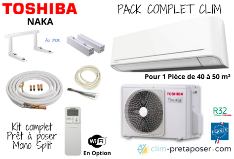 Pack complet clim prêt à poser NAKA TOSHIBA mono split RAS-16B2AVG-E-RAS-B16B2KVG-E