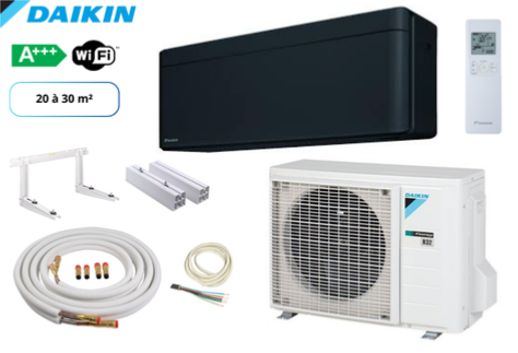 Pack complet climatisation réversible mono split prêt à poser DAIKIN STYLISH NOIR FTXA25BB-RXA25A9