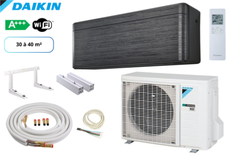 Pack complet climatisation réversible mono split prêt à poser DAIKIN STYLISH IMMITATION BOIS FTXA35BT-RXA35A9