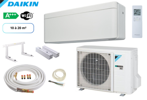 Pack complet climatisation réversible mono split prêt à poser DAIKIN STYLISH BLANC FTXA20AW-RXA20A9
