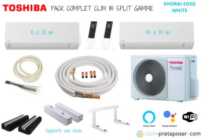 Pack complet prêt à poser climatisation réversible bi split TOSHIBA SHORAI EDGE  WHITE RAS-2M18G3AVG-E-RAS-B07G3KVSG-E-RAS-B16G3KVSG-E Blanche