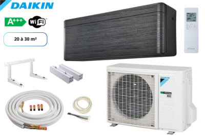 Pack complet climatisation réversible mono split prêt à poser DAIKIN STYLISH IMMITATION BOIS FTXA25BT-RXA25A9